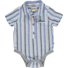  HELFORD Blue Wide Striped Woven Onesie