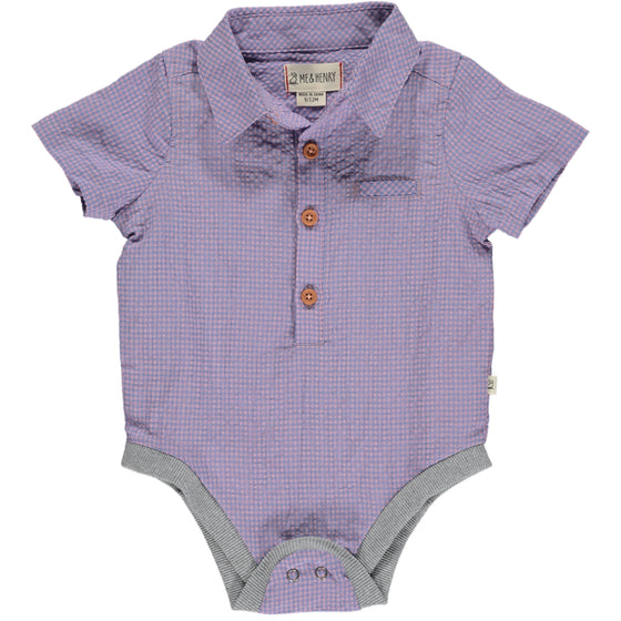 HELFORD Blue/Pink Plaid Woven Seersucker Onesie