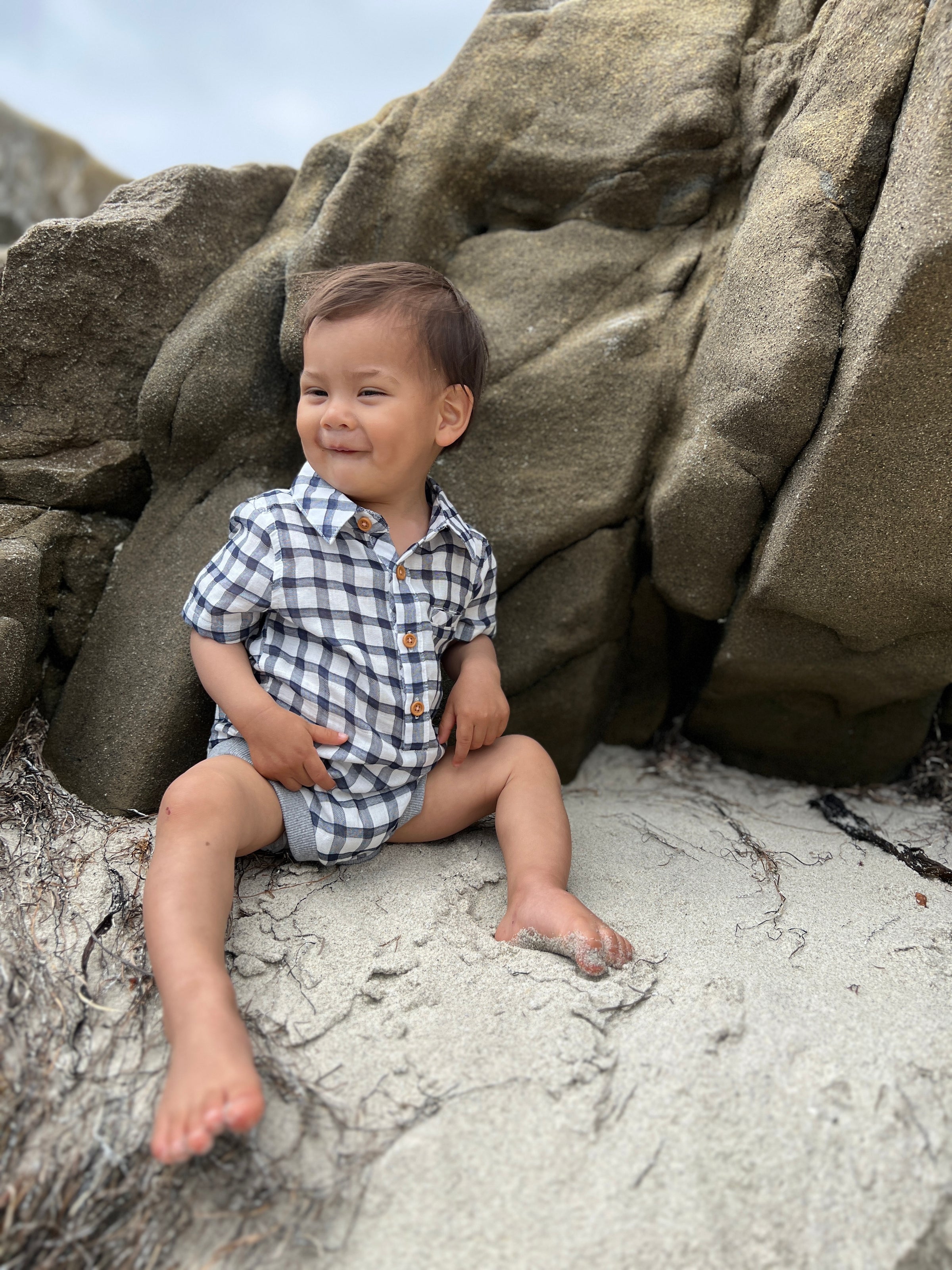 Boys Aqua and Gray Plaid Onesie by Me & Henry main image 0