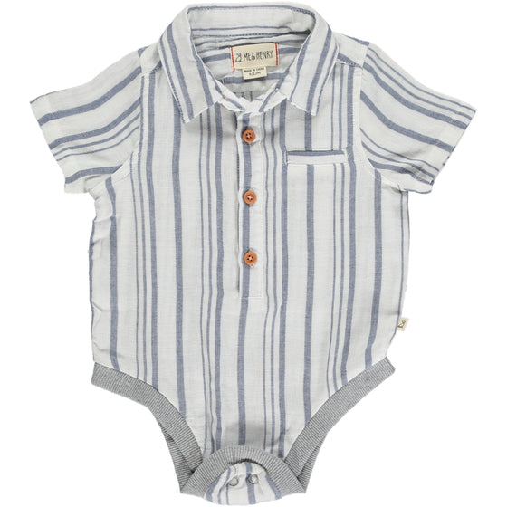 HELFORD Blue/White Stripe Woven Onesie