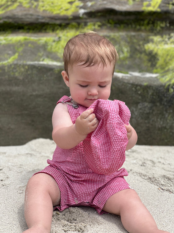 GALLEON Coral Seersucker Woven Overalls