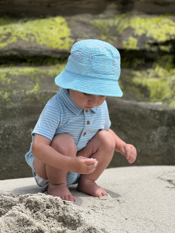 FISHERMAN Aqua Seersucker Woven Hat