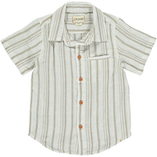  Cream/White stripe woven shirt Stripe Woven Shirt, 5 buttons going down the middle, short sleeve with a smart collar and a small front pocket