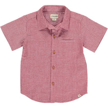  Coral Seersucker Woven Shirt, 5 buttons going down the middle, short sleeve with a smart collar and a small front pocket.