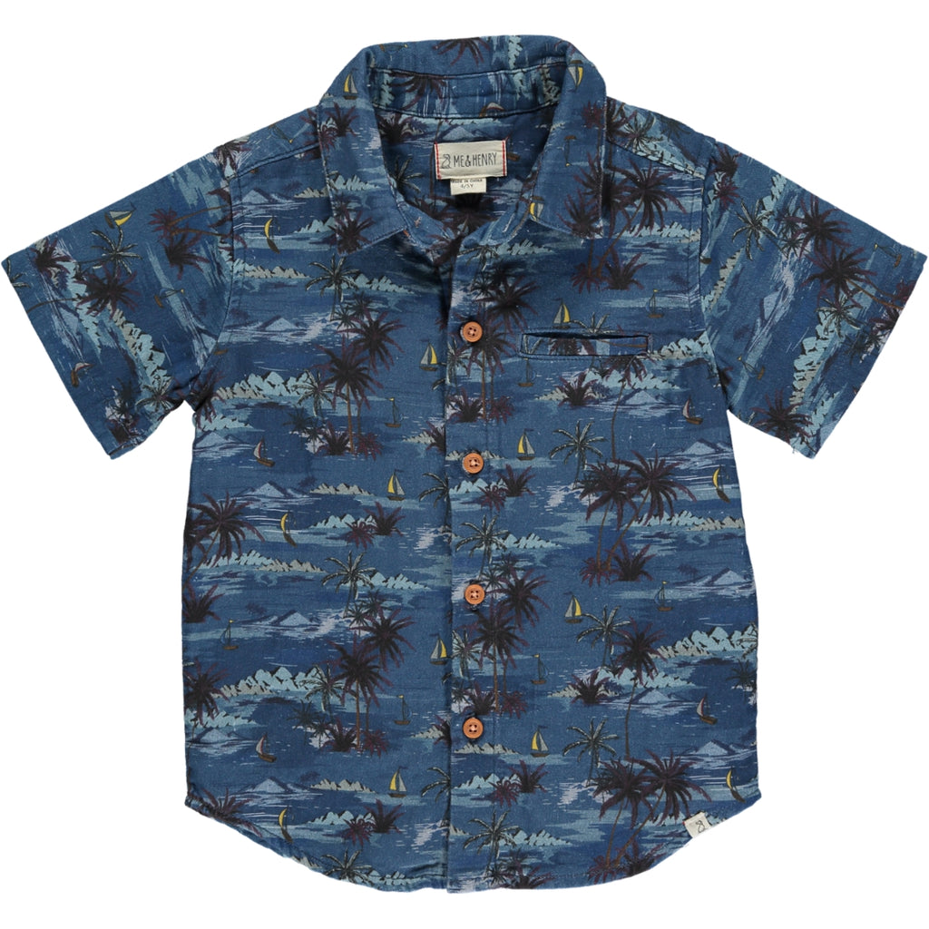 Maui Blue Hawaiian Print Woven Shirt