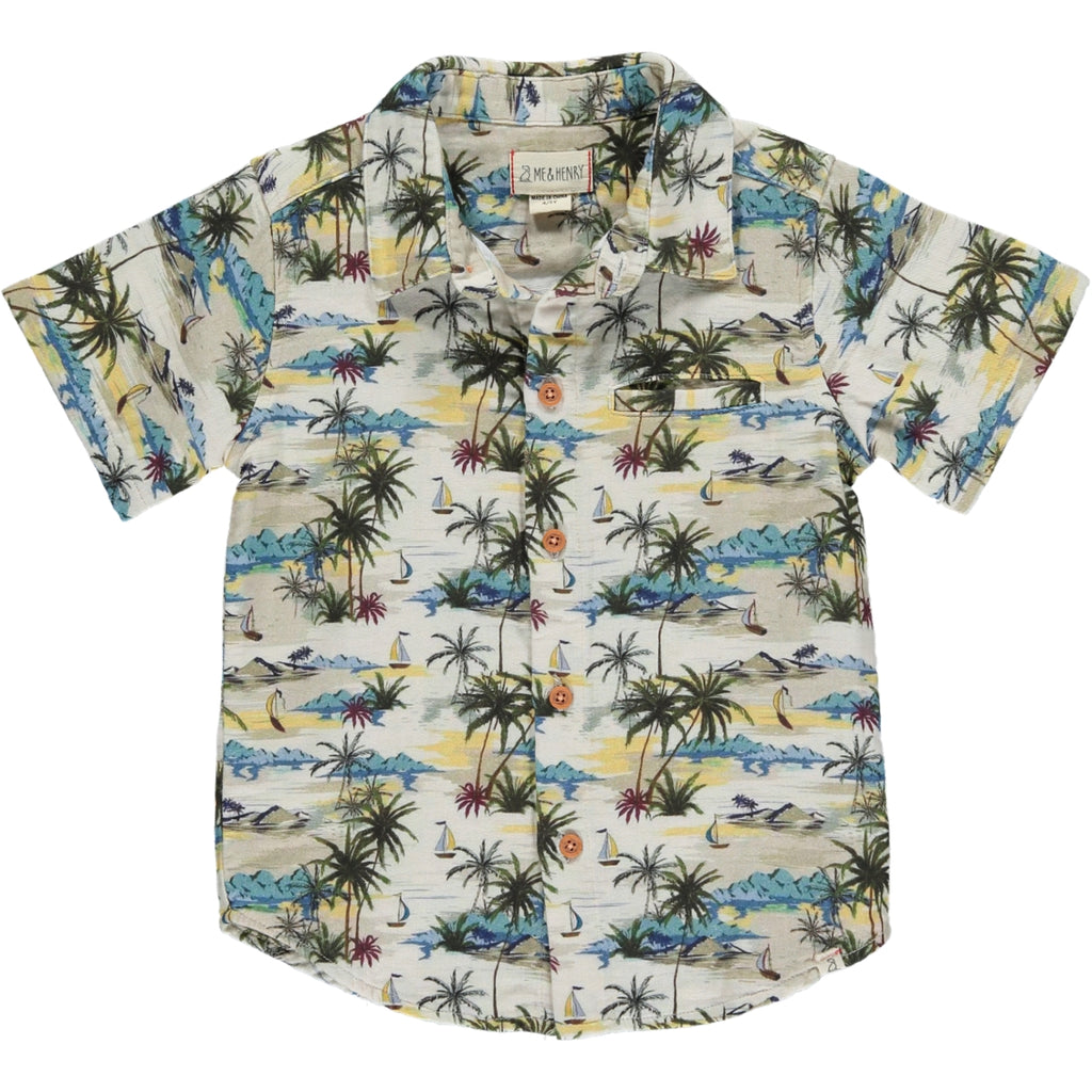 MAUI Cream hawaiian print woven shirt