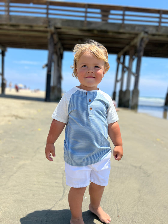 Beacon Blue/White Stripe Raglan Henley