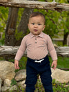 SEYMOUR Blue/Apricot Pique Polo Onesie