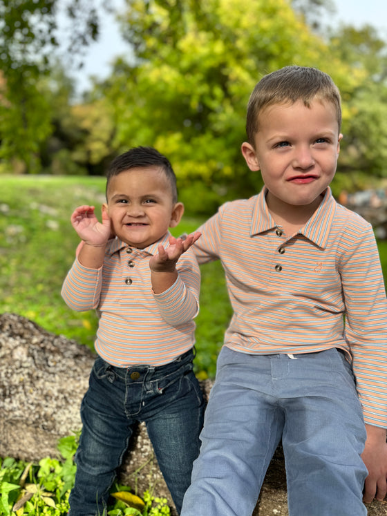 Blue/Apricot Pique SEYMOUR Polo Onesie