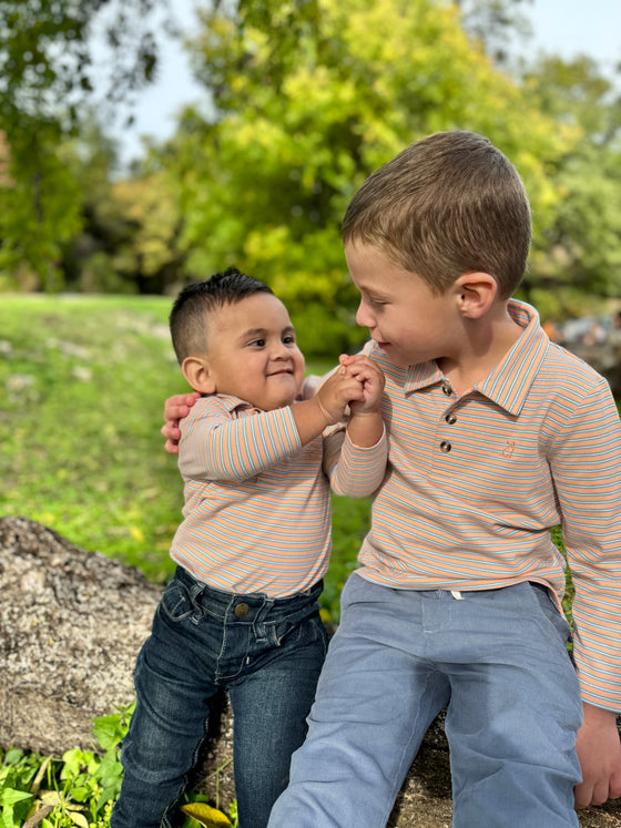 SEYMOUR Blue/Apricot Pique Polo Onesie