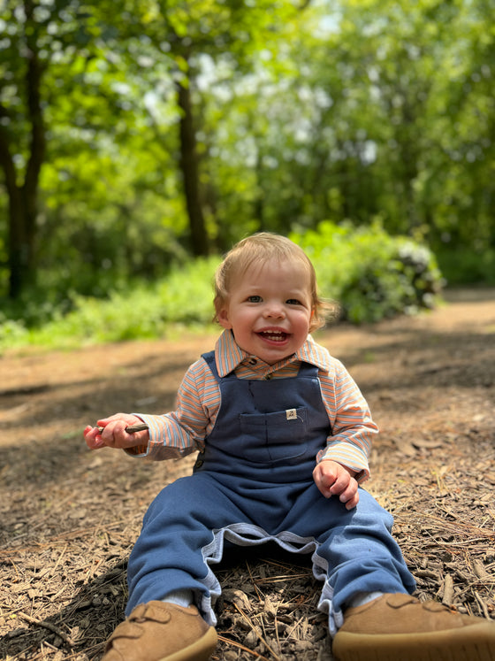 SEYMOUR Blue/Apricot Pique Polo Onesie