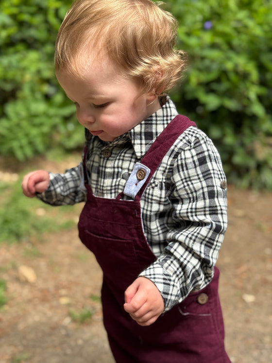 JASPER Navy/White Plaid Woven Onesie