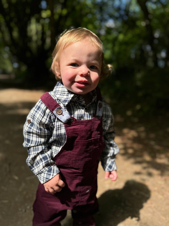 JASPER Navy/White Plaid Woven Onesie