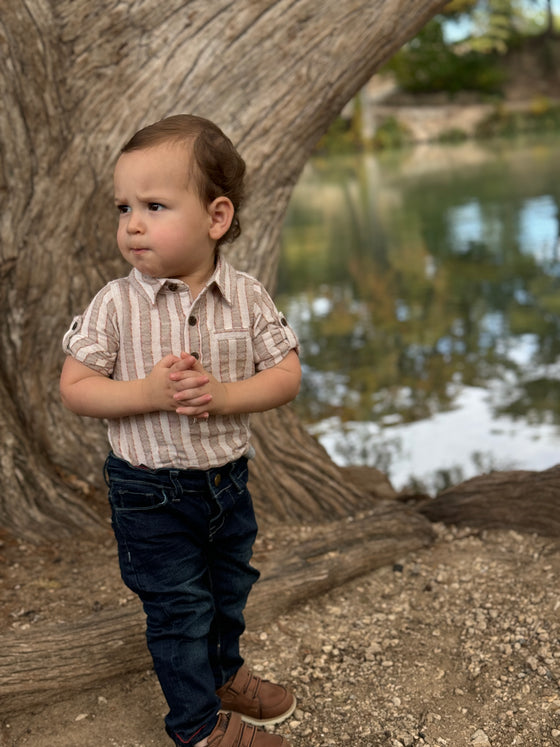 Grey/Cream Stripe JASPER Woven Onesie