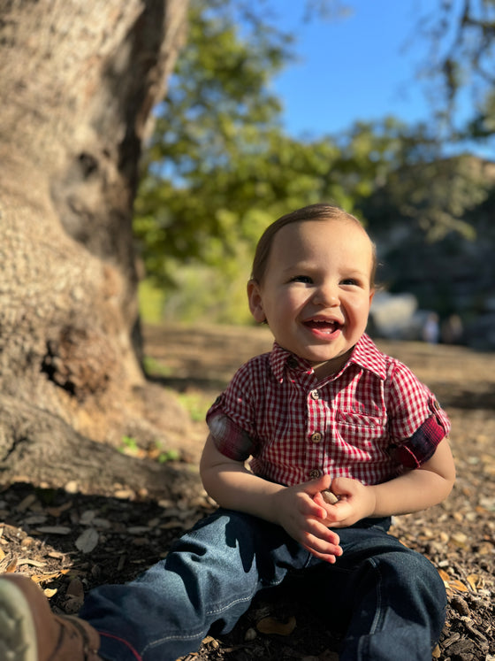 JASPER Red Micro Plaid Woven Onesie