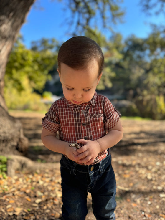 Rust Plaid JASPER Woven Onesie