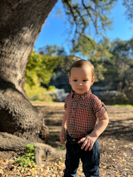 Rust Plaid JASPER Woven Onesie