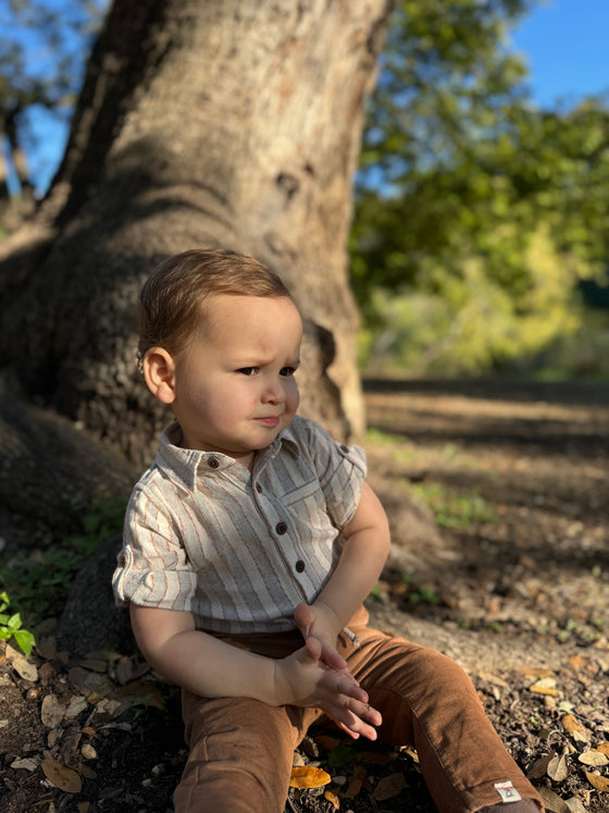 Blue/Cream Stripe JASPER Woven Onesie