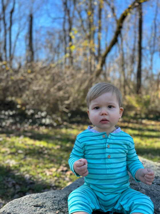 Turquoise/Teal Stripe NIOTA Henley Romper