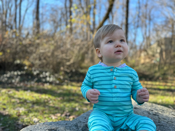 Turquoise/Teal Stripe NIOTA Henley Romper