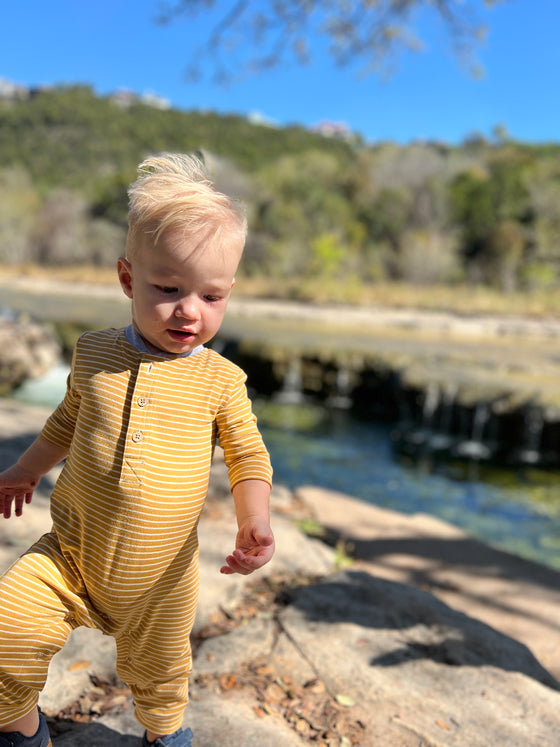 NIOTA Gold/White Stripe Henley Romper