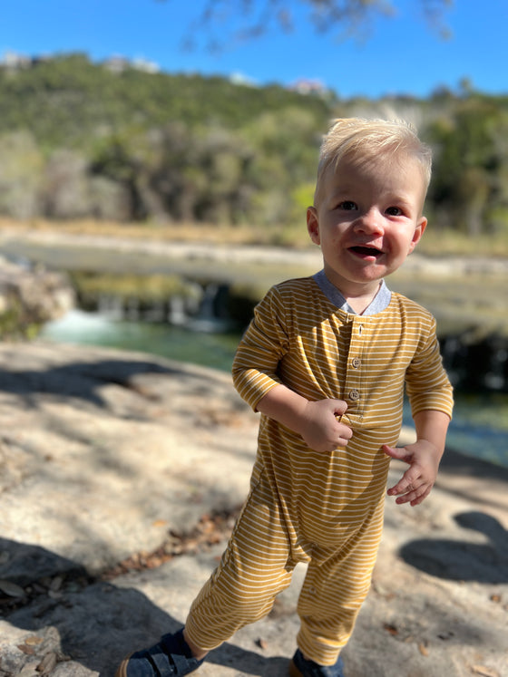 NIOTA Gold/White Stripe Henley Romper