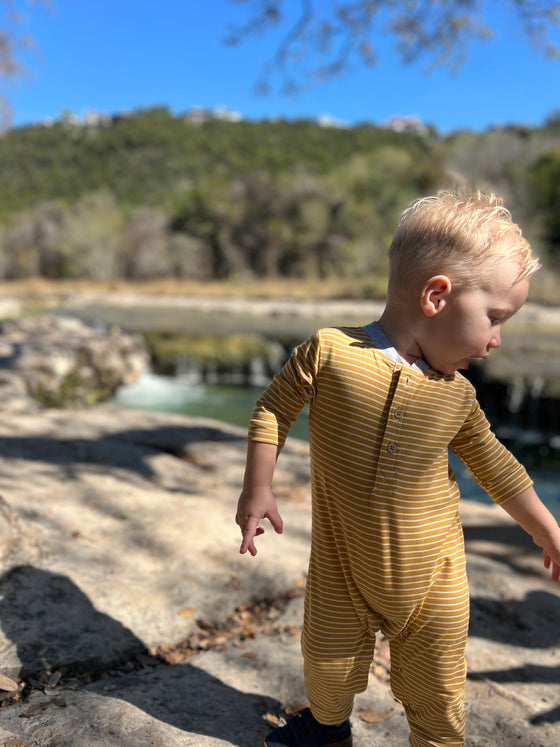 NIOTA Gold/White Stripe Henley Romper