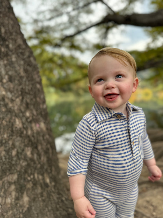 Royal/Grey Double Stripe KINGSTON Polo Romper