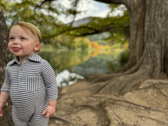 Royal/Grey Double Stripe KINGSTON Polo Romper