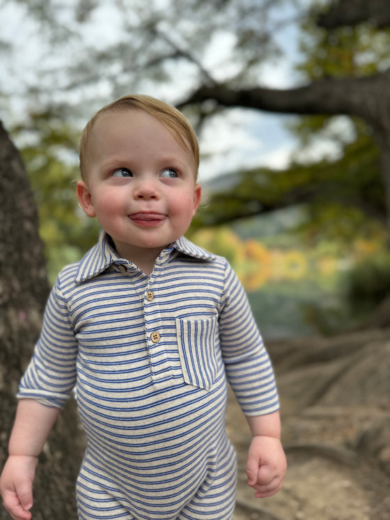 Royal/Grey Double Stripe KINGSTON Polo Romper