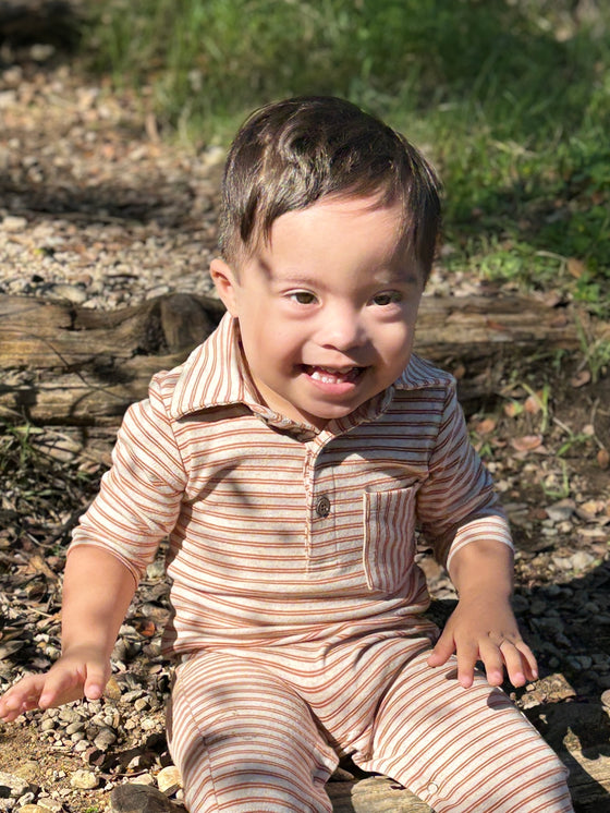 Pumpkin/Beige Double Stripe KINGSTON Polo Romper