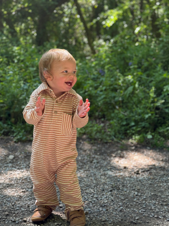 KINGSTON Pumpkin/Beige Double Stripe Polo Romper