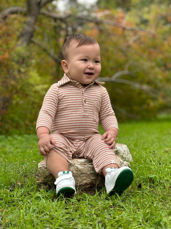 Pumpkin/Beige Double Stripe KINGSTON Polo Romper