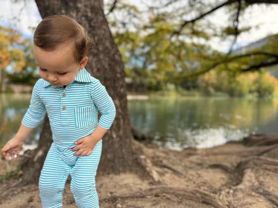 Turquoise/White Stripe KINGSTON Polo Romper