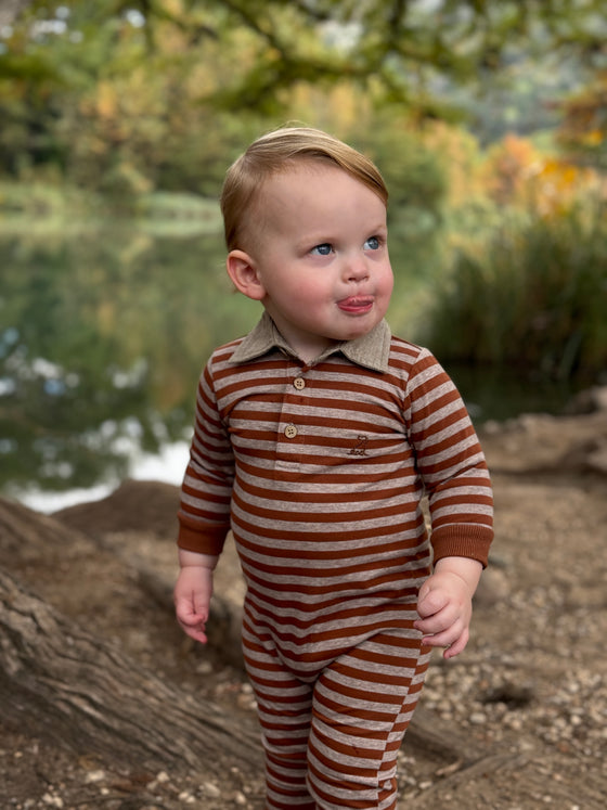 Brown/Beige Stripe KINGSTON Polo Romper