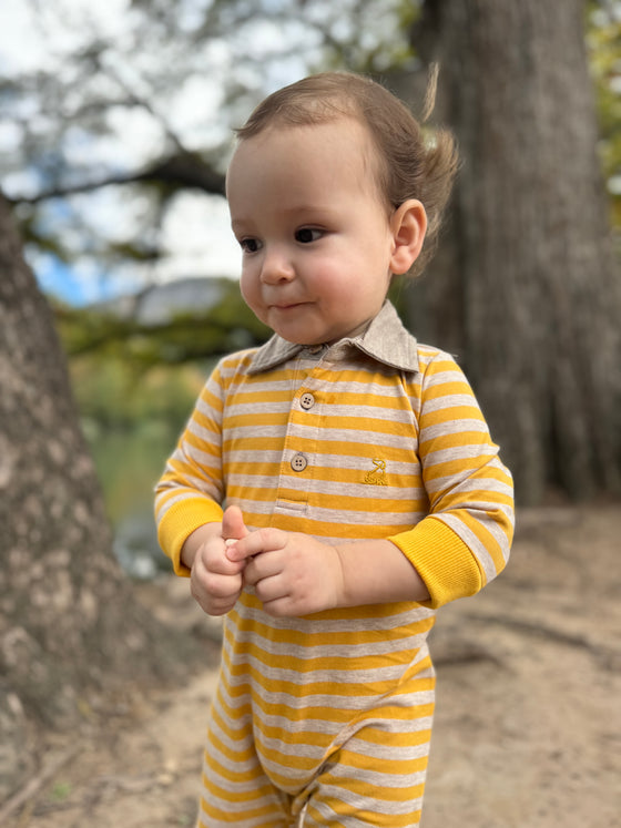 Gold/Beige Stripe KINGSTON Polo Romper