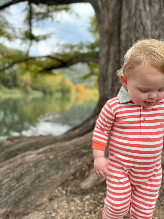 Red/Beige Stripe KINGSTON Polo Romper