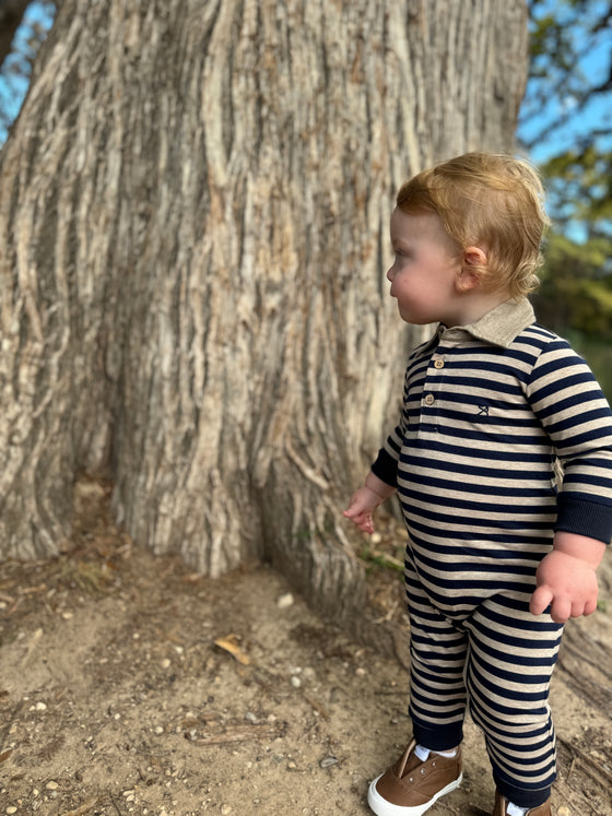 Black/Beige Stripe KINGSTON Polo Romper