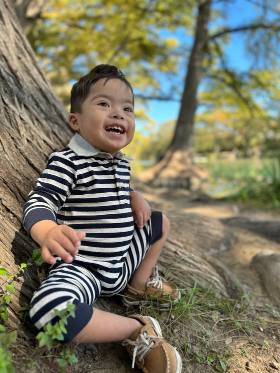 Navy/Grey Stripe KINGSTON Polo Romper