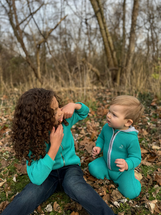 BLAINE Turquoise Hooded Knit Romper