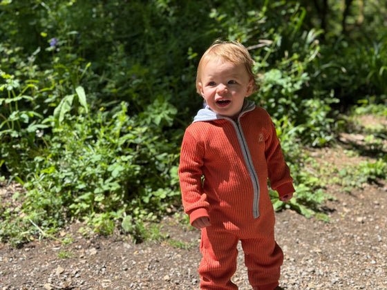 BLAINE Orange Hooded Knit Romper