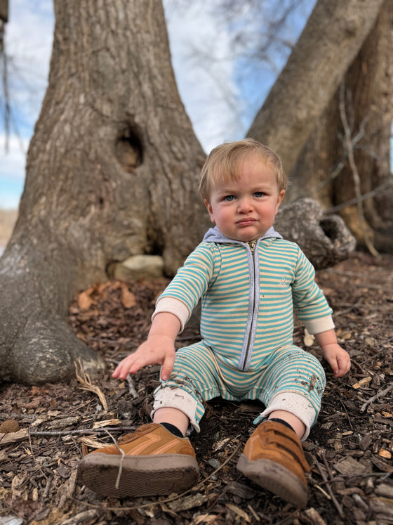 BLAINE Turquoise/Beige Cosy Hooded Romper