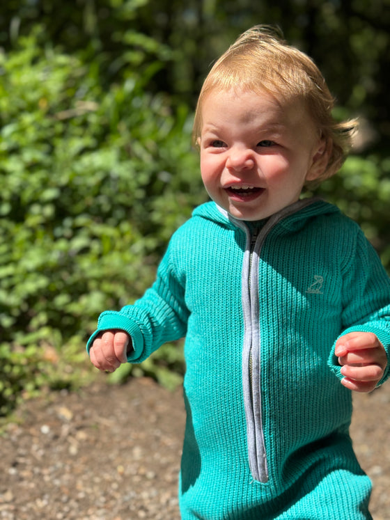 BLAINE Turquoise Hooded Knit Romper