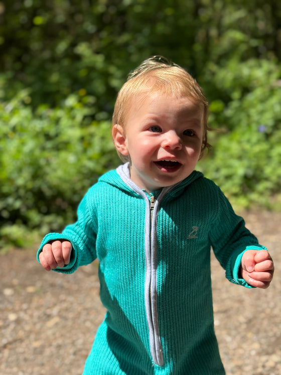 BLAINE Turquoise Hooded Knit Romper