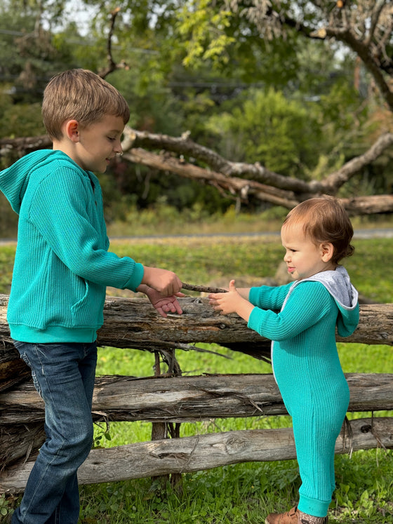 Turquoise BLAINE Hooded Knit Romper