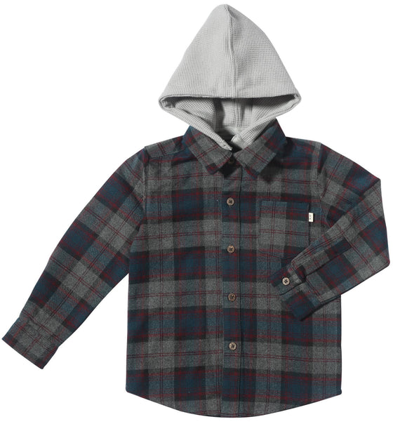 Mens Erin Hooded Shirt blue/grey plaid