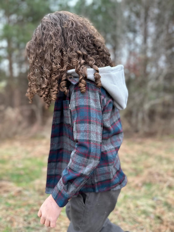 Blue/Grey Plaid ERIN Hooded Shirt