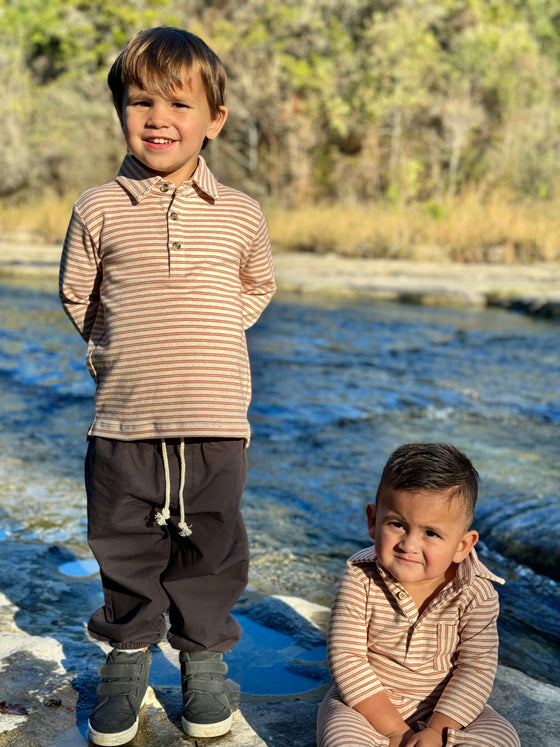 KINGSTON Pumpkin/Beige Double Stripe Polo Romper