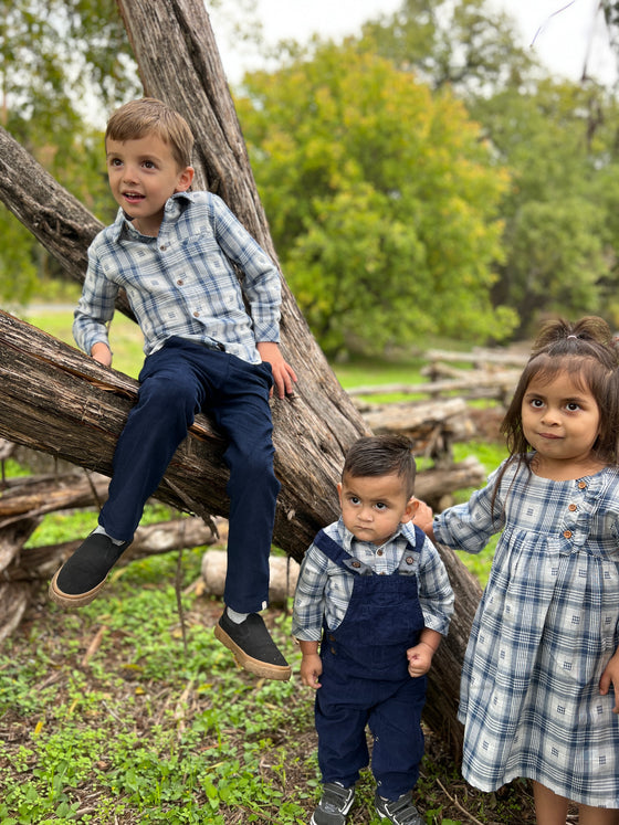 Blue Plaid JASPER Woven Onesie