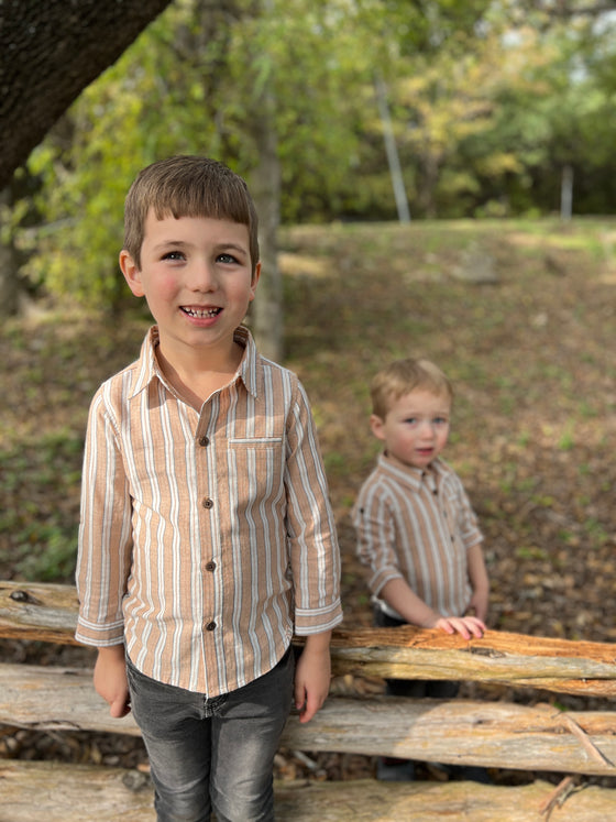 Beige/White Stripe JASPER Woven Onesie